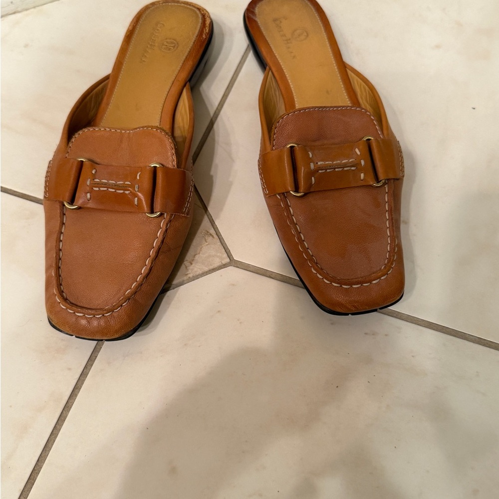 Cole Haan Leather Slip-On Loafer Mules - Tan